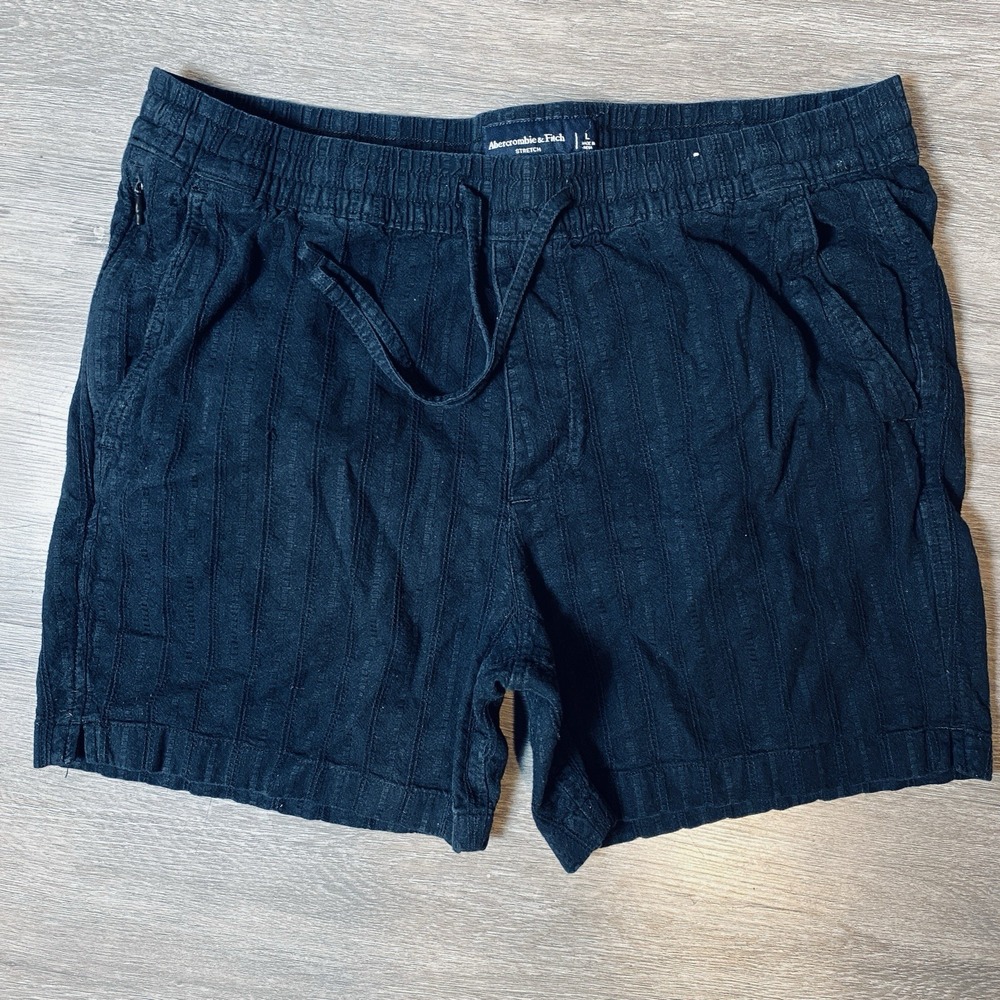 Abercrombie & Fitch Linen Blend Pull On Draw‎ StringShorts Black Textured Size L